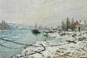 Alfred Sisley Mooring Lines, the Effect of Snow at Saint-Cloud France oil painting artist